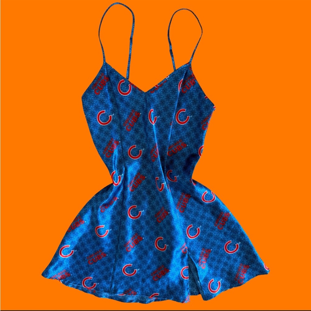 Vintage Chicago Cubs Blue Satin Slip Dress